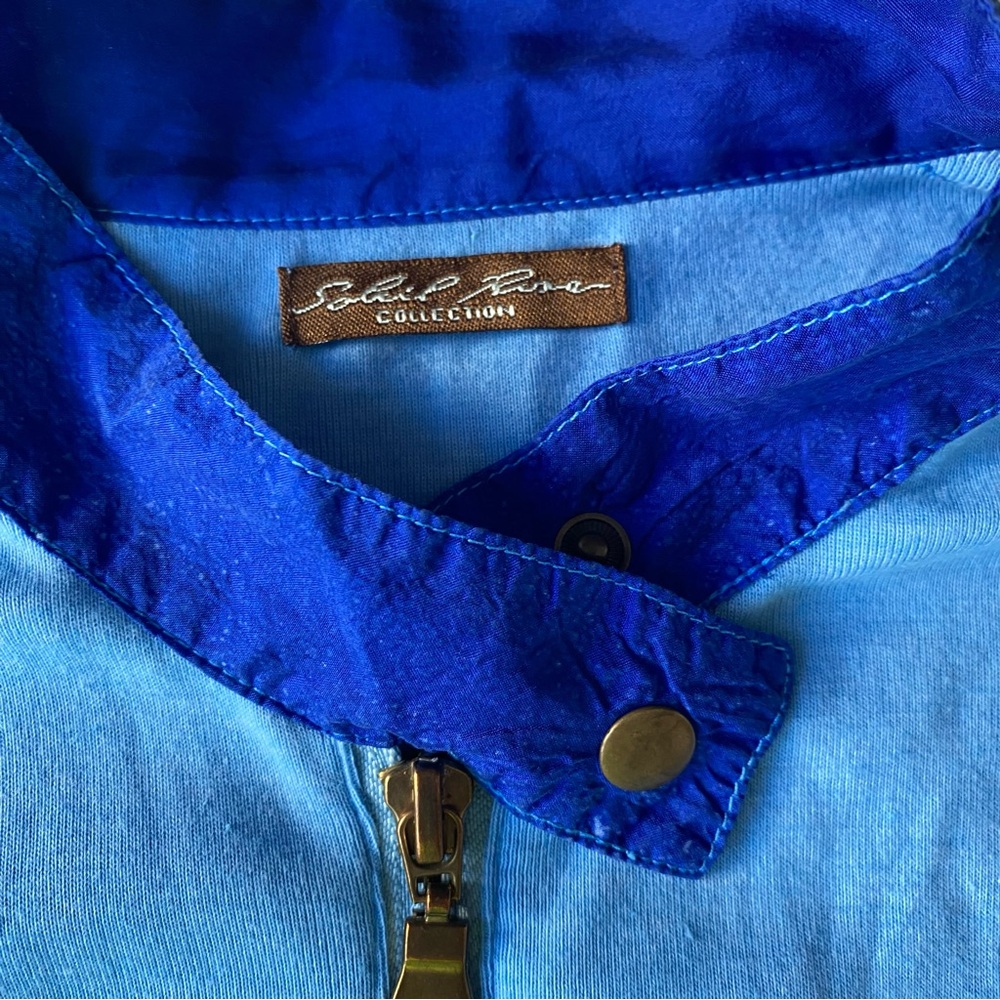 Retro Y2K Blue Color Block Ribbed Full Zip Jacket with‎ Pockets Small - Picture 3 of 9